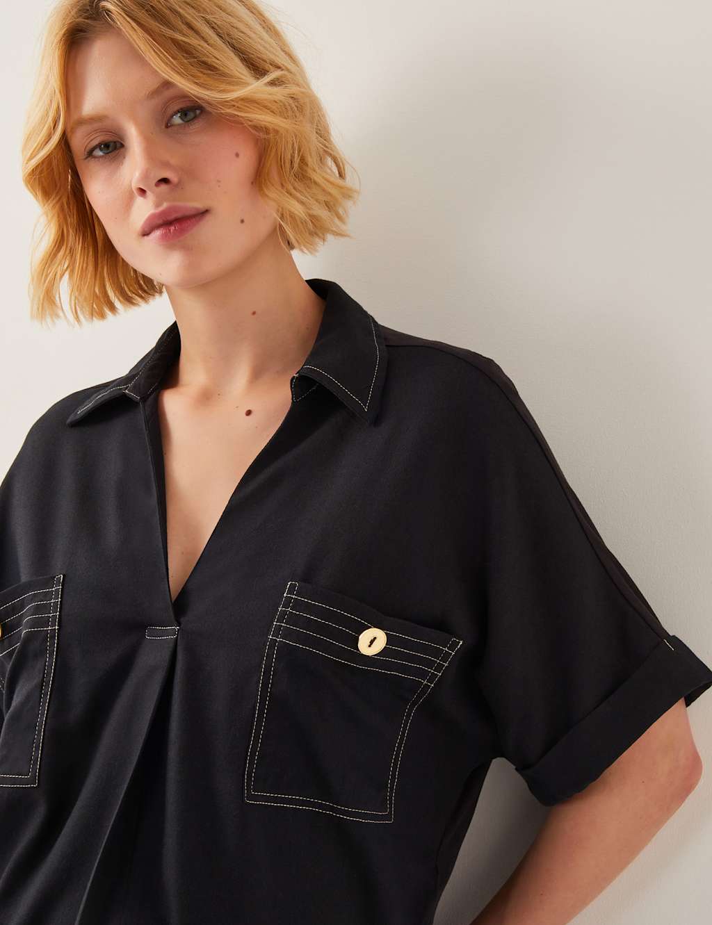 Cotton Rich Collared V-Neck Top 2 of 4