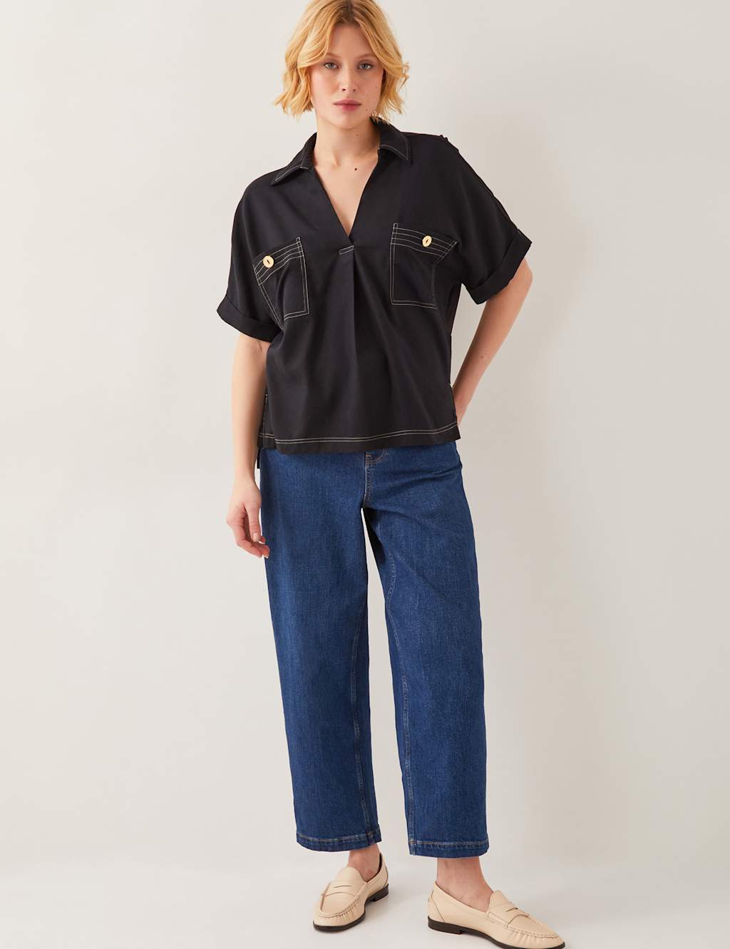 Cotton Rich Collared V-Neck Top 3 of 4