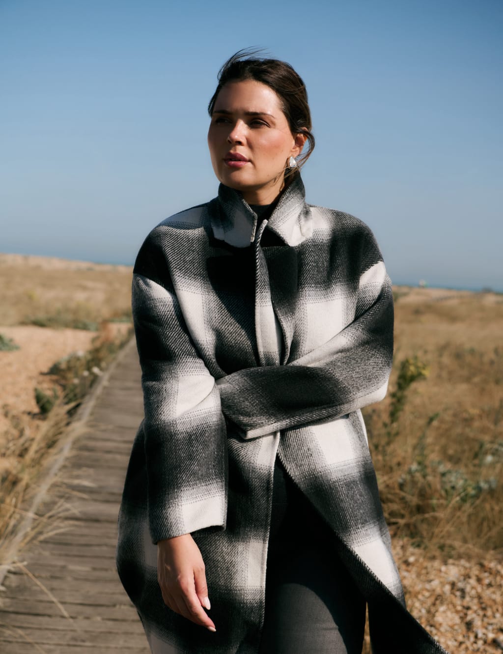 Black and white checkered peacoat cheap