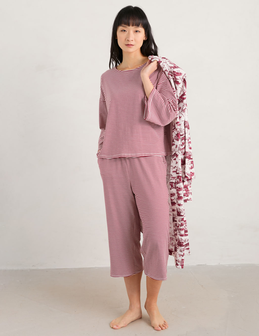 Cotton Rich Striped Cropped Pyjama Set 1 of 5