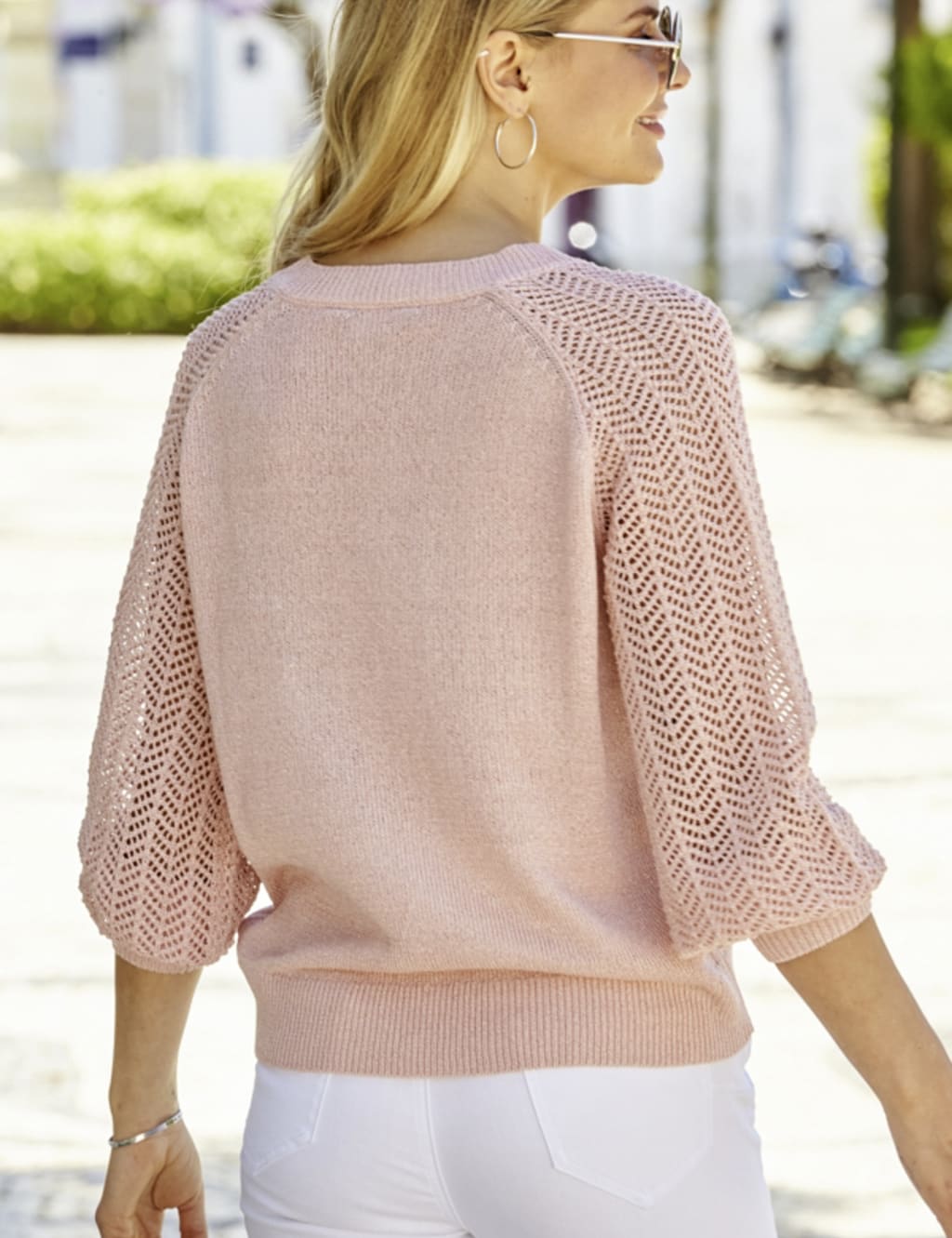 Metallic Pointelle Sleeve V-Neck Jumper 3 of 6