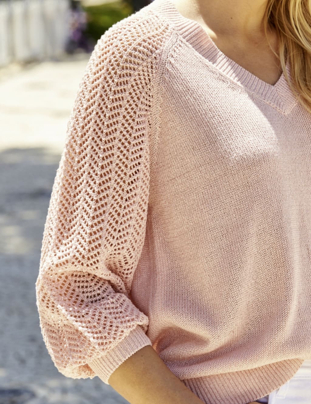 Metallic Pointelle Sleeve V-Neck Jumper 6 of 6