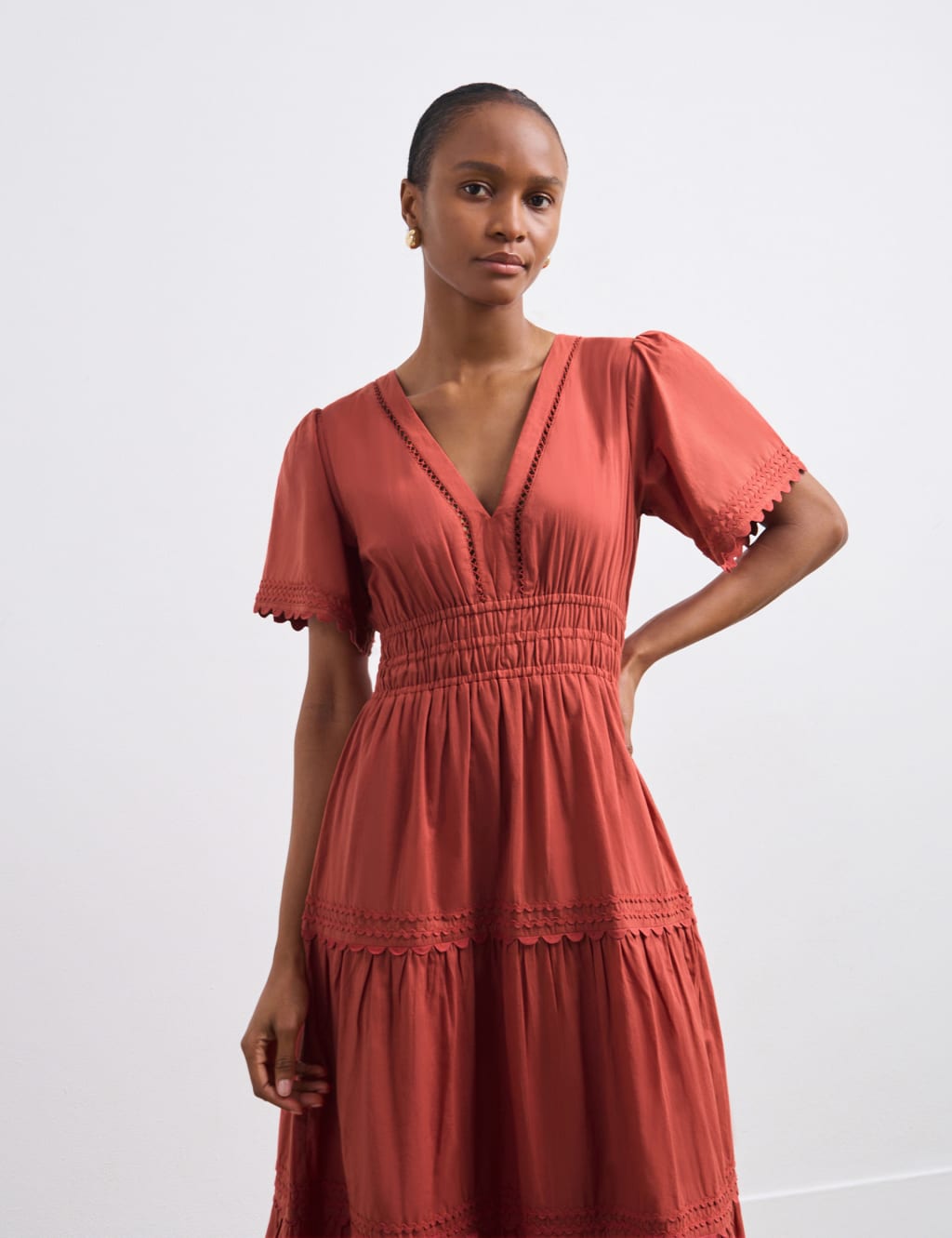 Red v neck midi dress sale