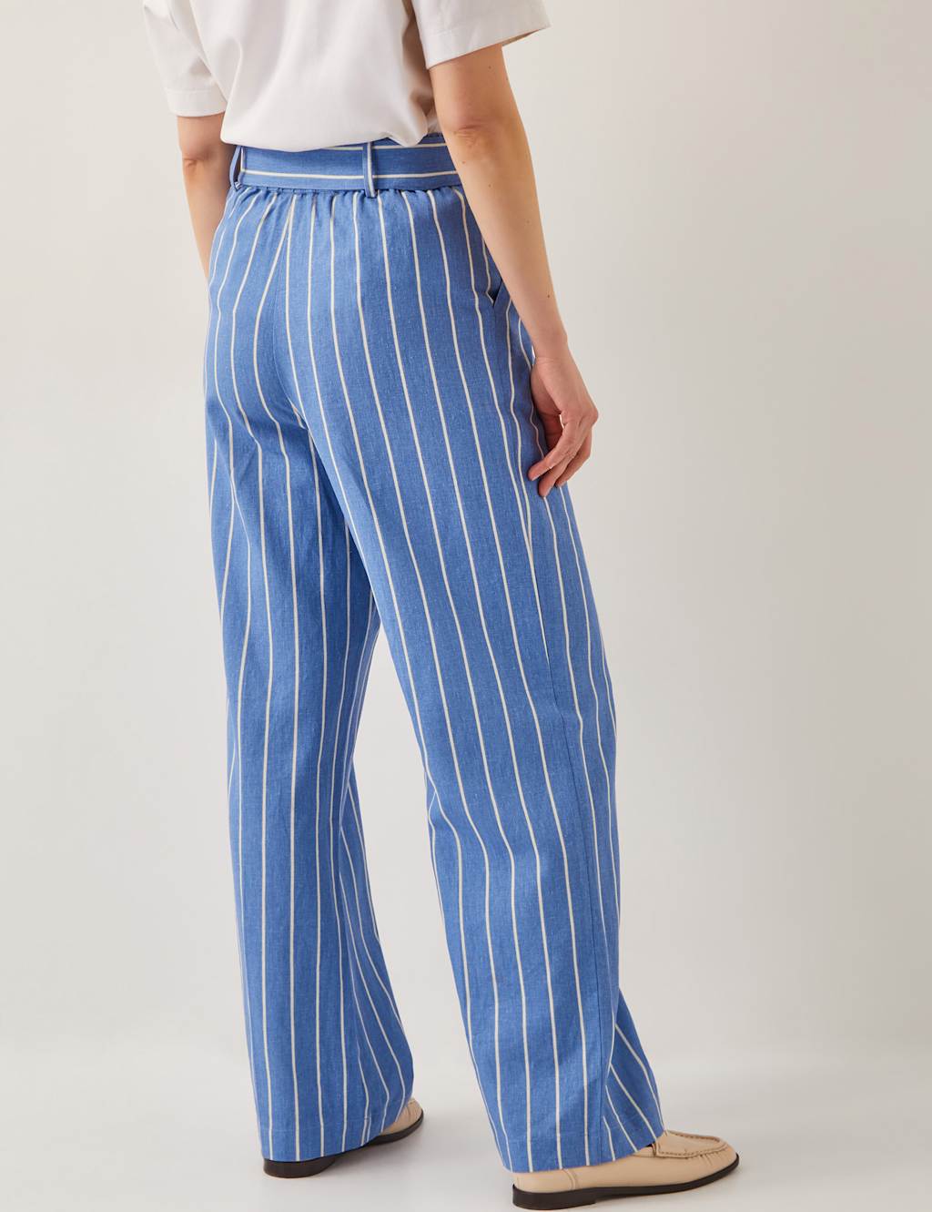 Linen Blend Striped Straight Leg Trousers 2 of 5