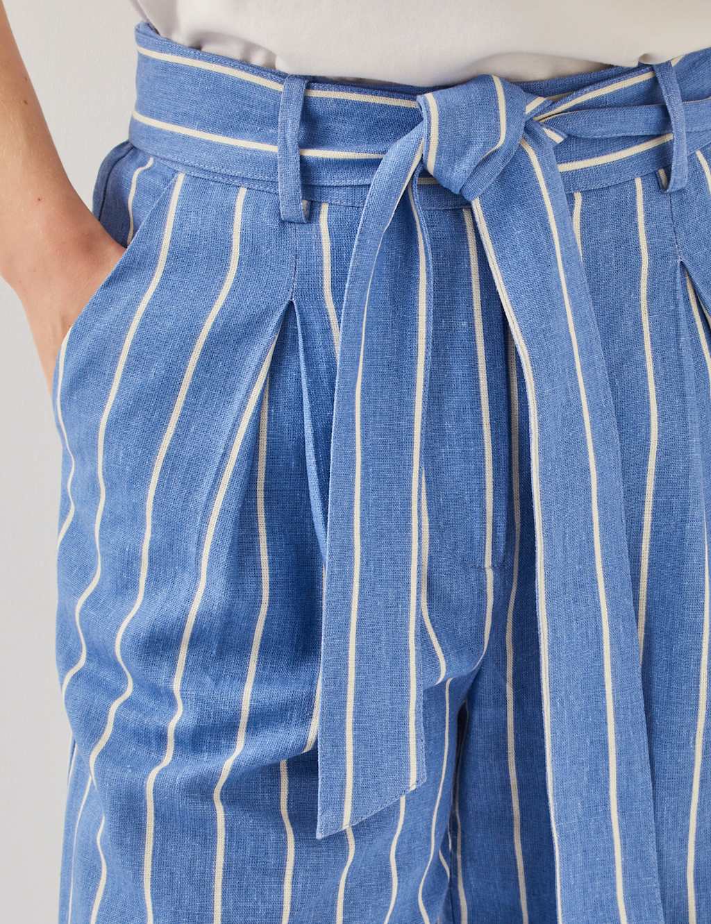 Linen Blend Striped Straight Leg Trousers 5 of 5