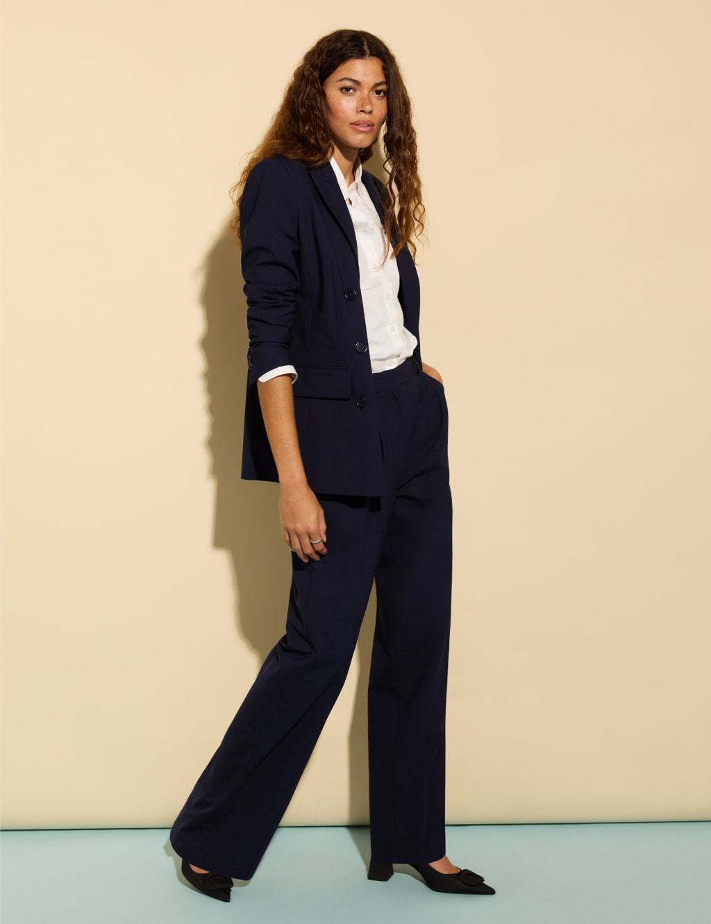 Wool Blend Pleat Front Straight Leg Trousers 1 of 6