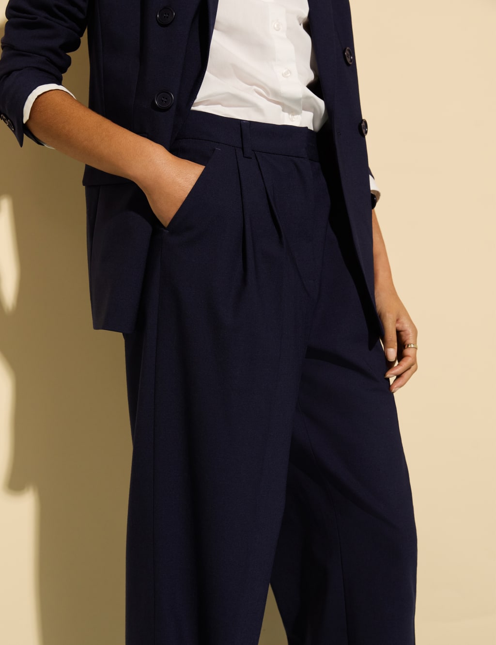 Wool Blend Pleat Front Straight Leg Trousers 3 of 6
