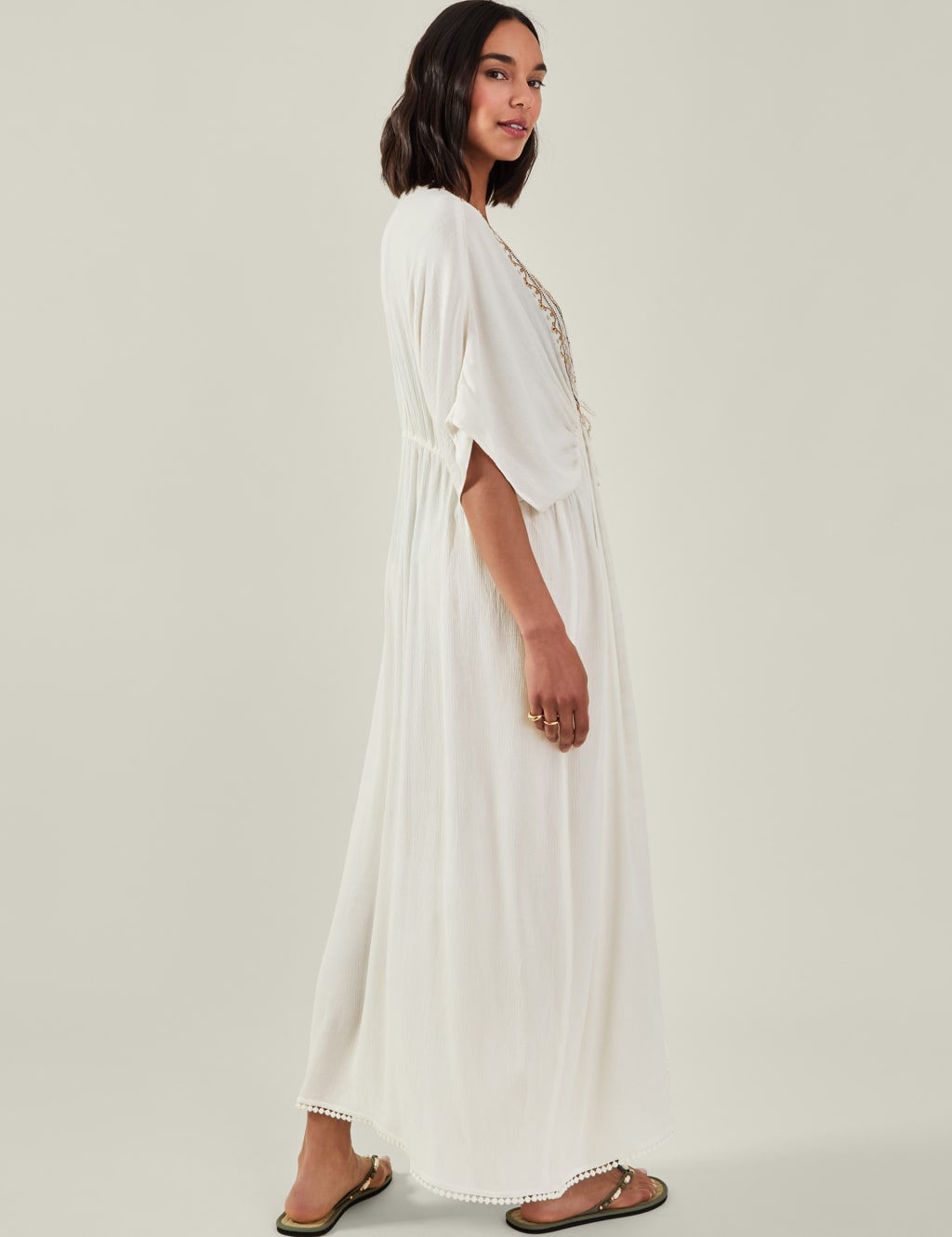 Embroidered Tie Front Maxi Kimono Dress ACCESSORIZE M S