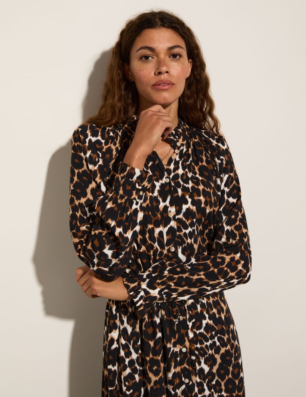 Leopard Print Midi Shirt Dress 3 of 5