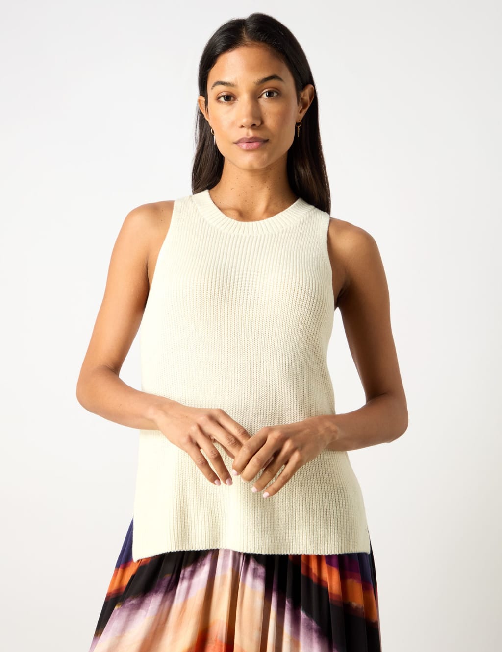 Cotton Blend Textured Relaxed Knitted Vest 1 of 4