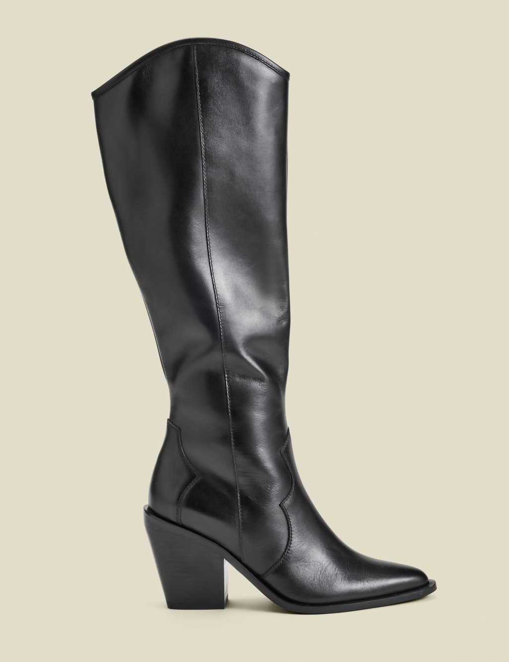 Leather Block Heel Pointed Knee High Boots SOSANDAR M S