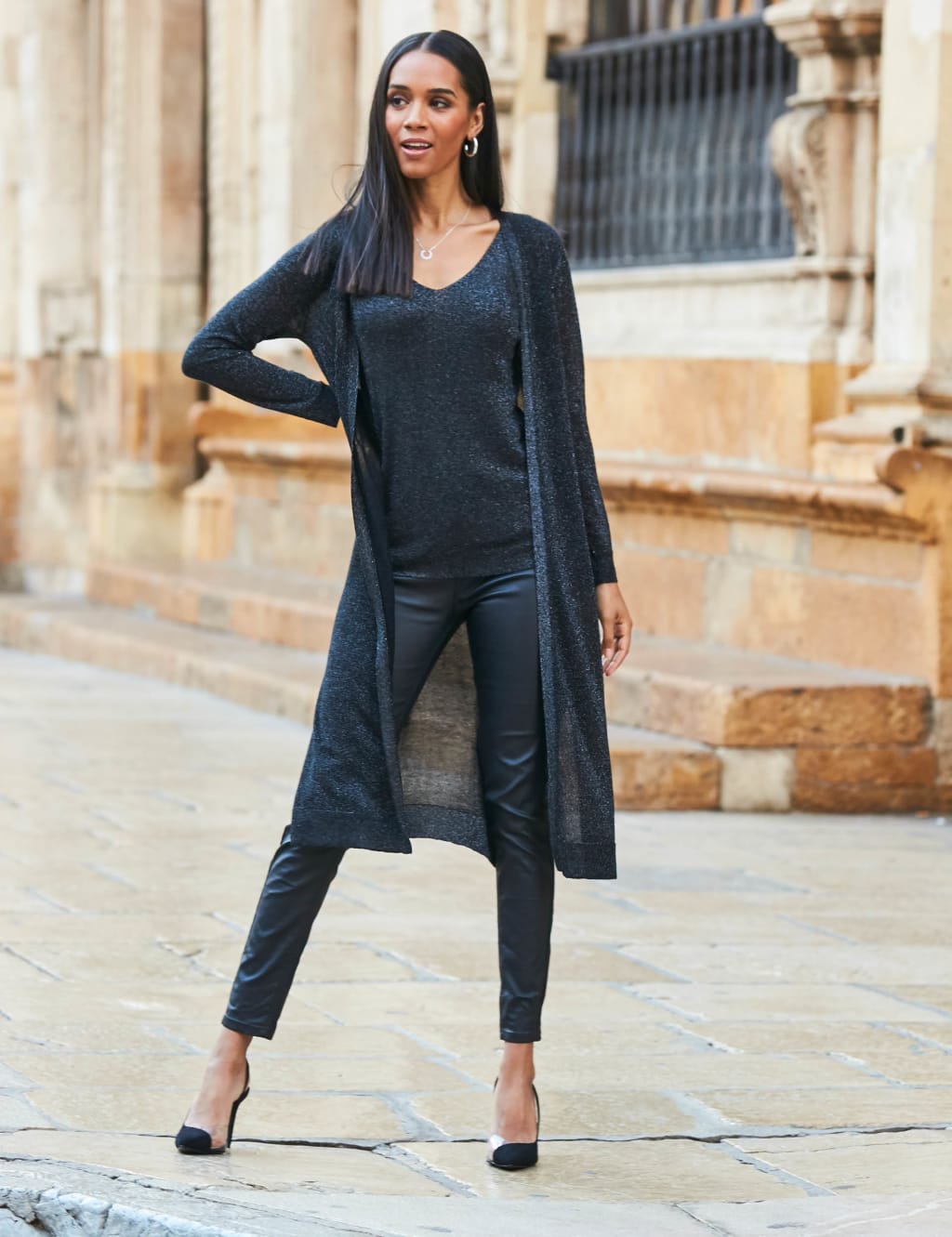 Marks and spencer long black cardigan on sale