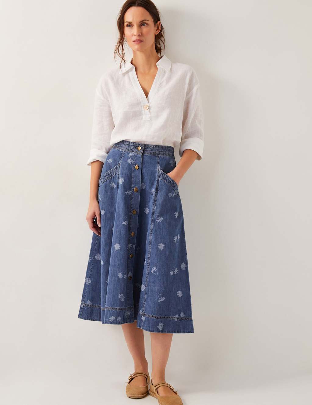 Denim Printed Midi Skirt 4 of 4