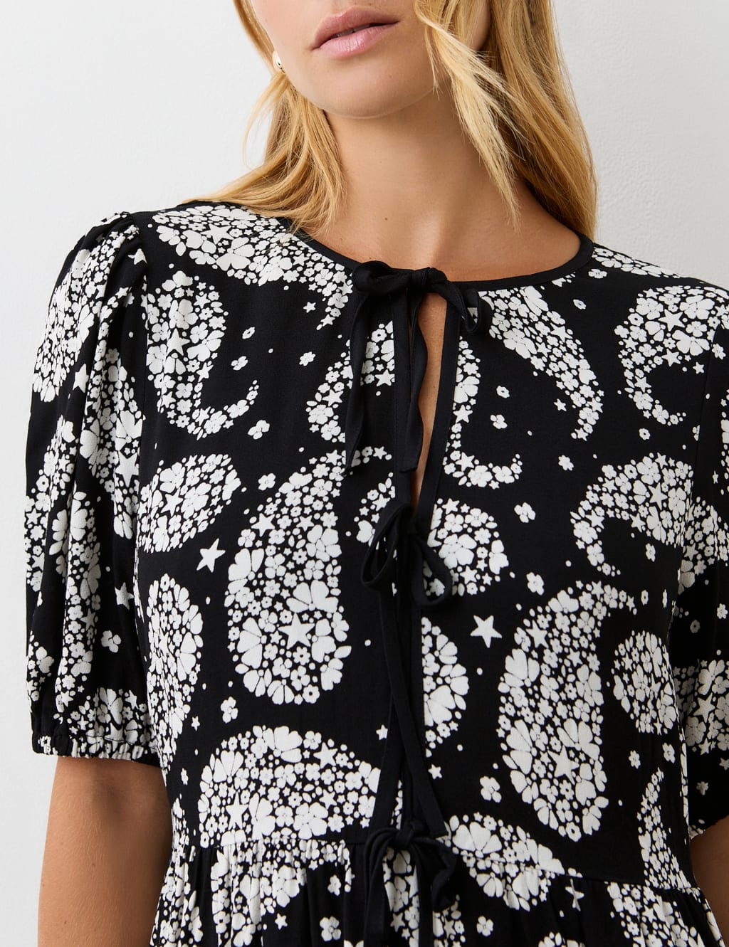 Crepe Paisley Tie Neck Midi Tiered Dress 4 of 4