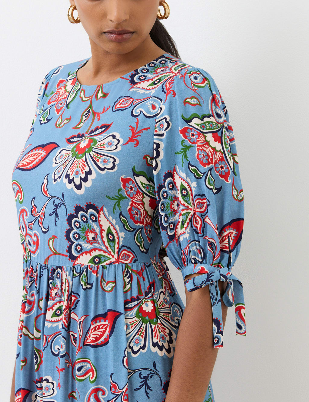 Crepe Floral Round Neck Midi Smock Dress 4 of 4