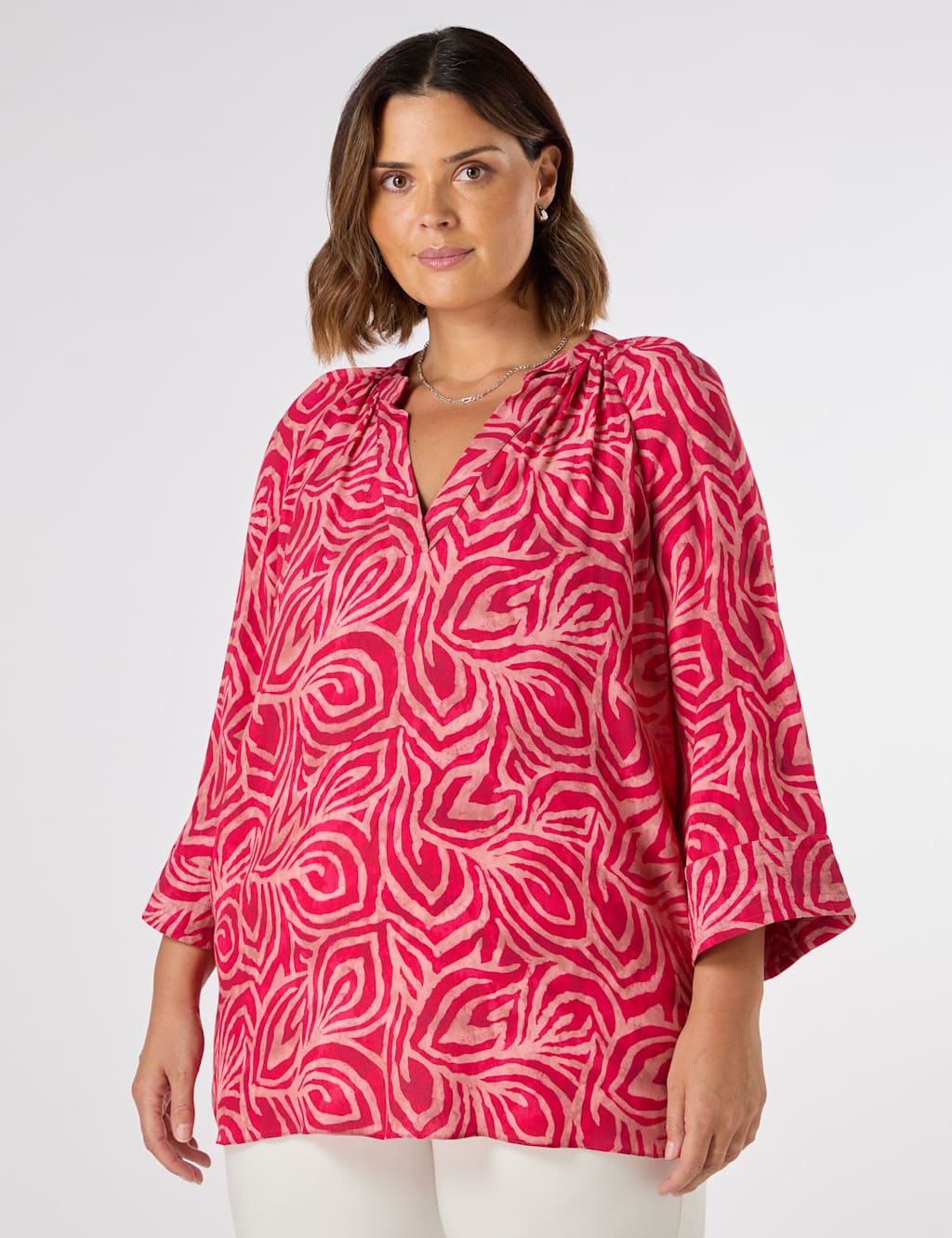 Abstract Print V-Neck Cropped Sleeve Blouse 2 of 3