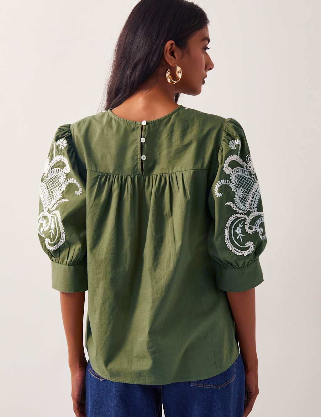 Pure Cotton Embellished Puff Sleeve Top 2 of 4
