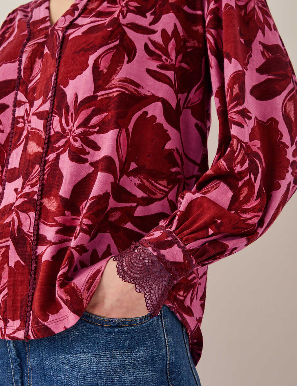 Cotton Rich Floral Lace Detail Blouse 2 of 4