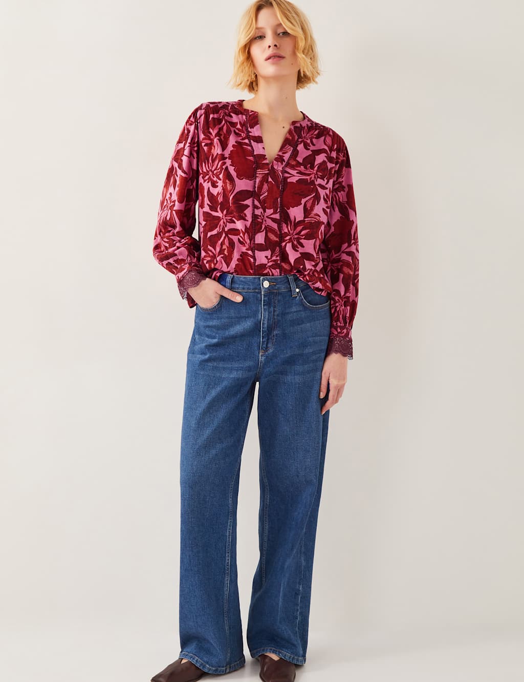 Cotton Rich Floral Lace Detail Blouse 3 of 4