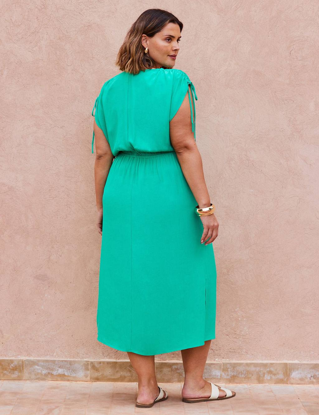 V-Neck Gathered Midi Wrap Dress 3 of 4