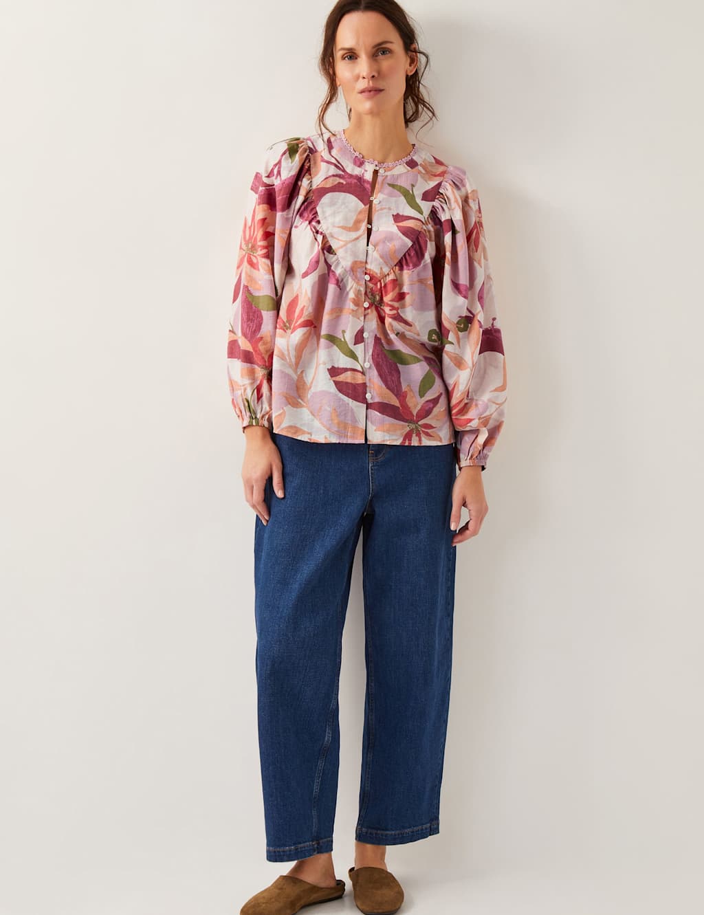 Floral Bib Front Blouson Sleeve Blouse 2 of 4