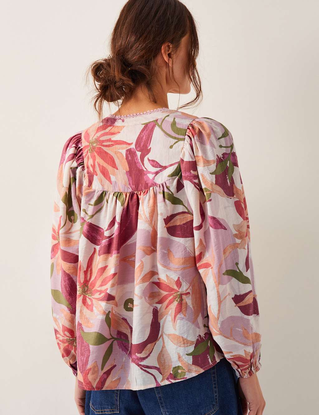 Floral Bib Front Blouson Sleeve Blouse 3 of 4