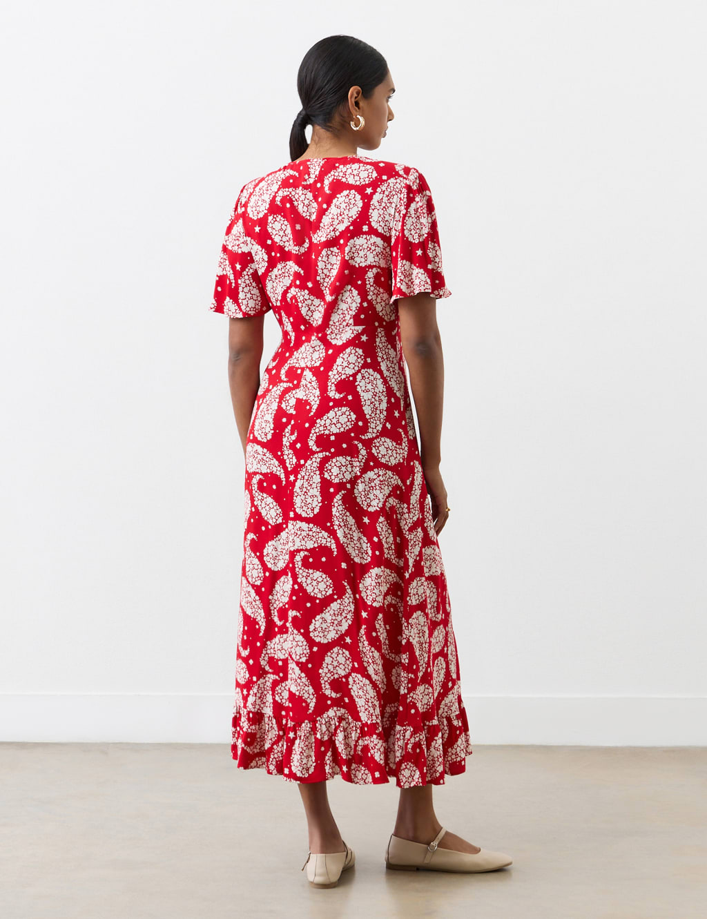 Crepe Paisley Tie Neck Midi Tea Dress 3 of 4