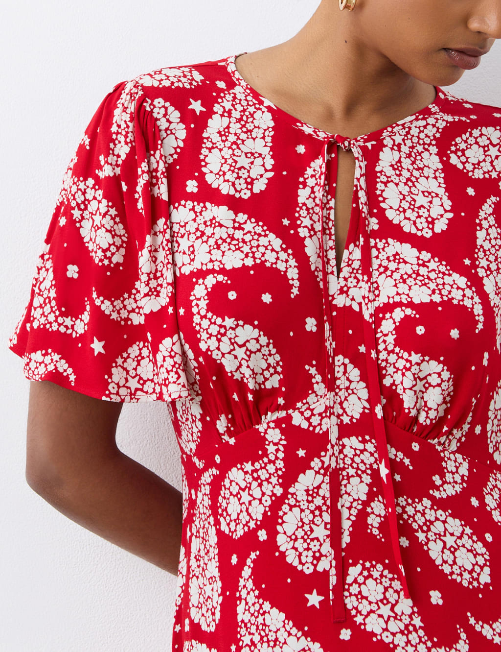 Crepe Paisley Tie Neck Midi Tea Dress 4 of 4