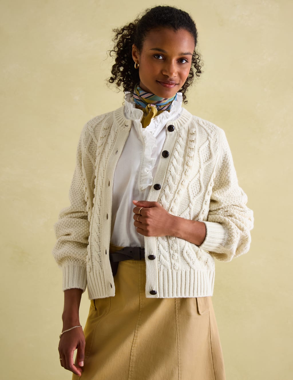 Cable Knit Cardigan with Wool