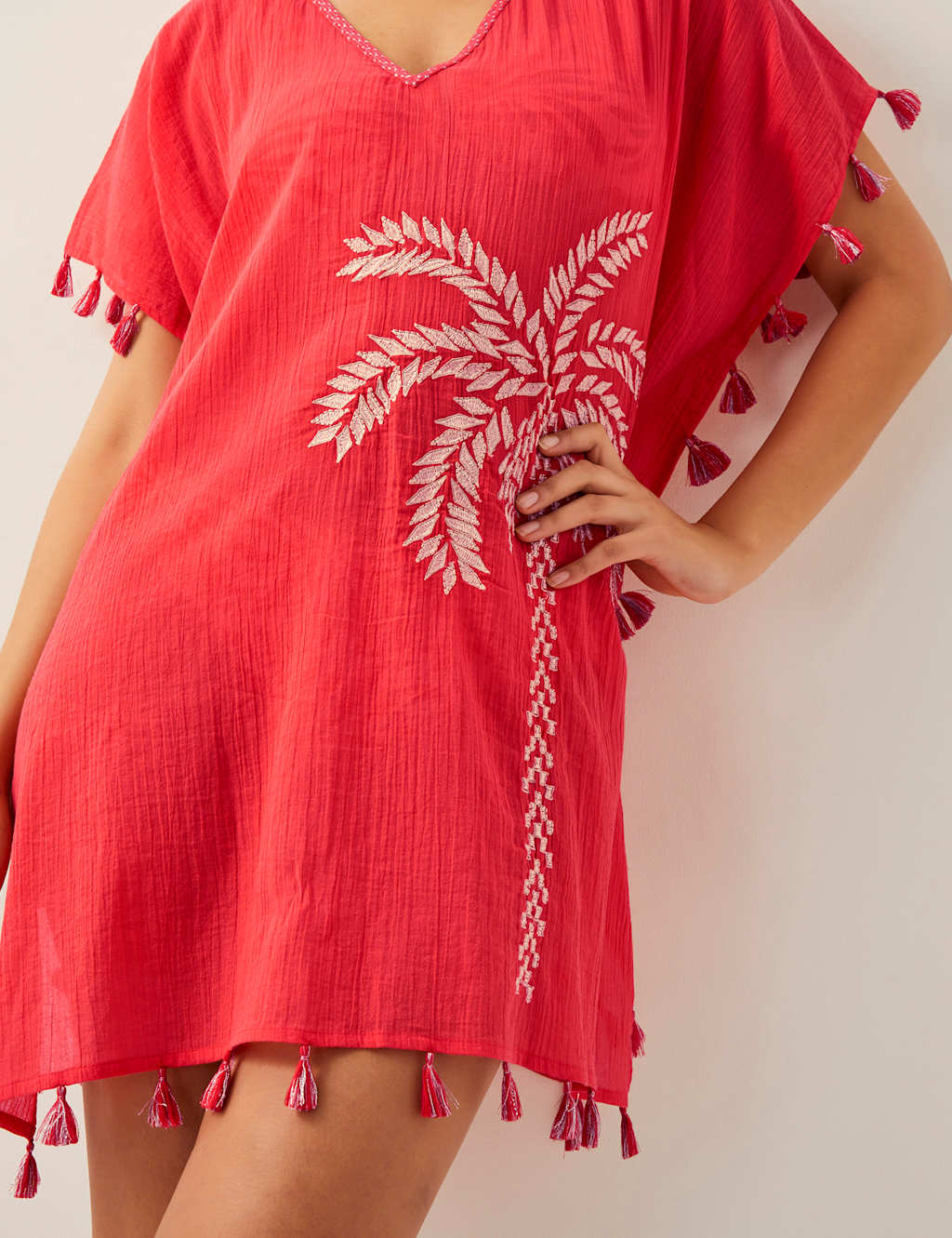 Pure Cotton Palm Tree Embroidered Kaftan 3 of 5