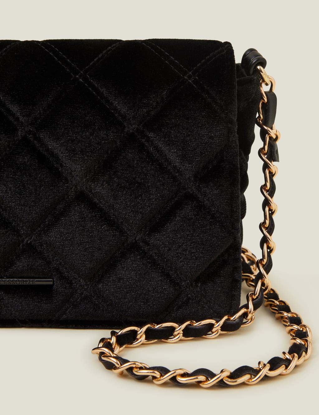 Velvet Quilted Chain Strap Cross Body Bag