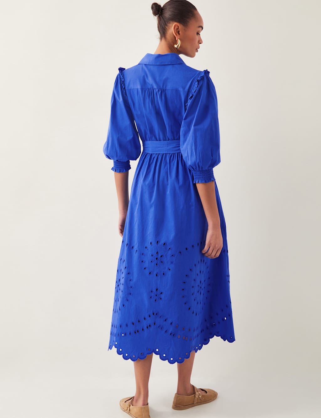 Pure Cotton Broderie Midi Skater Dress 3 of 4