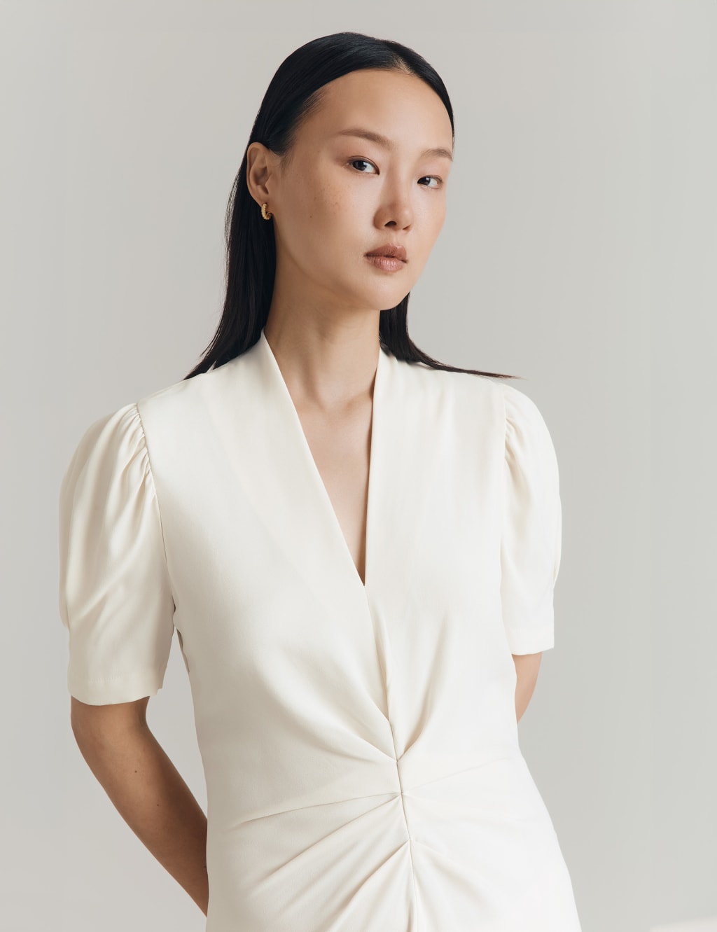 Crepe V-Neck Midi Tea Dress 2 of 5