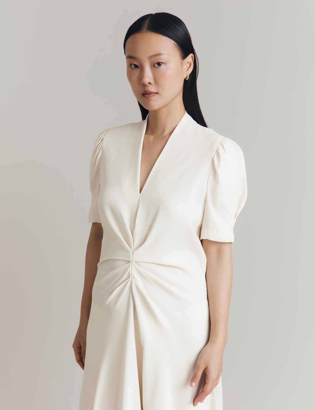 Crepe V-Neck Midi Tea Dress 5 of 5