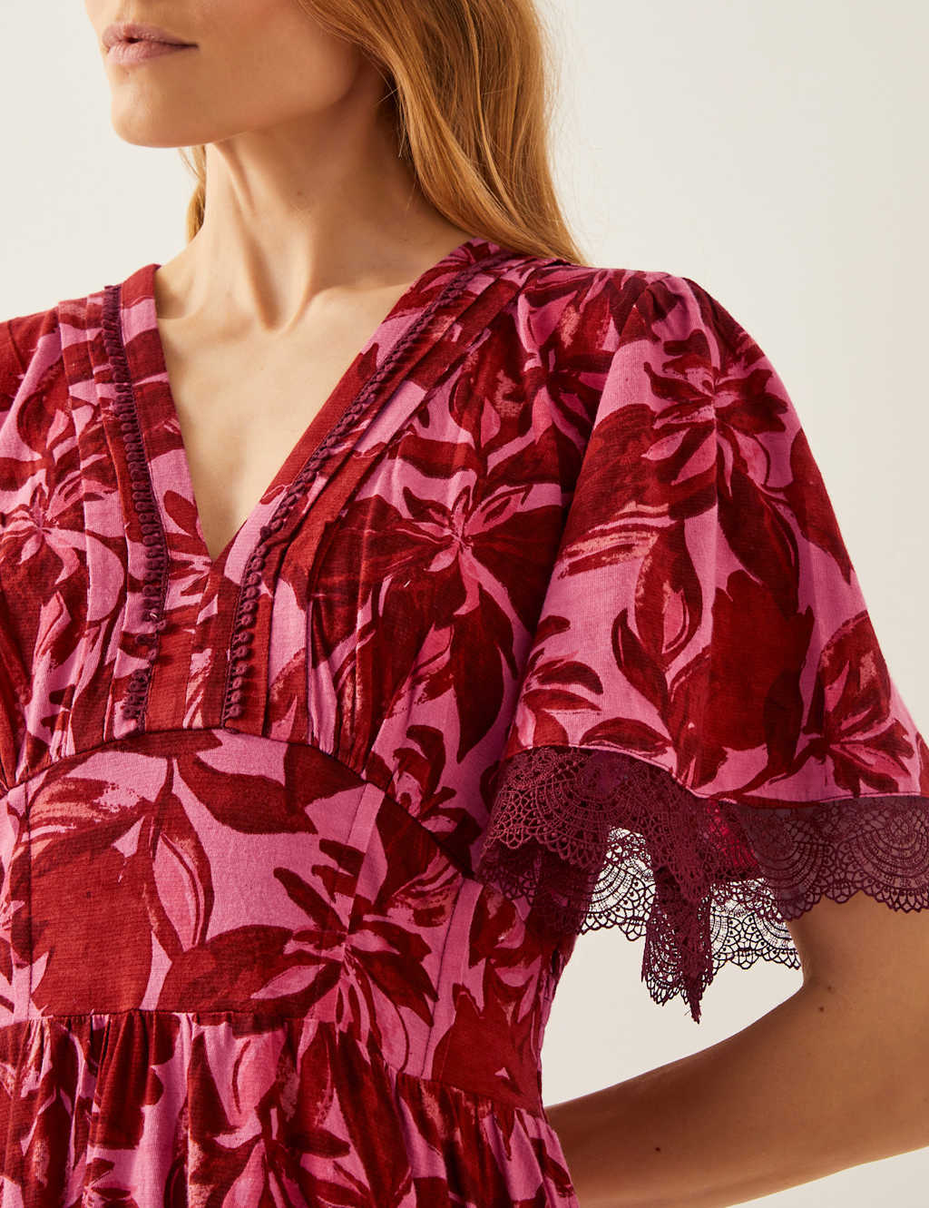 Cotton Rich Floral V-Neck Midi Skater Dress 2 of 4