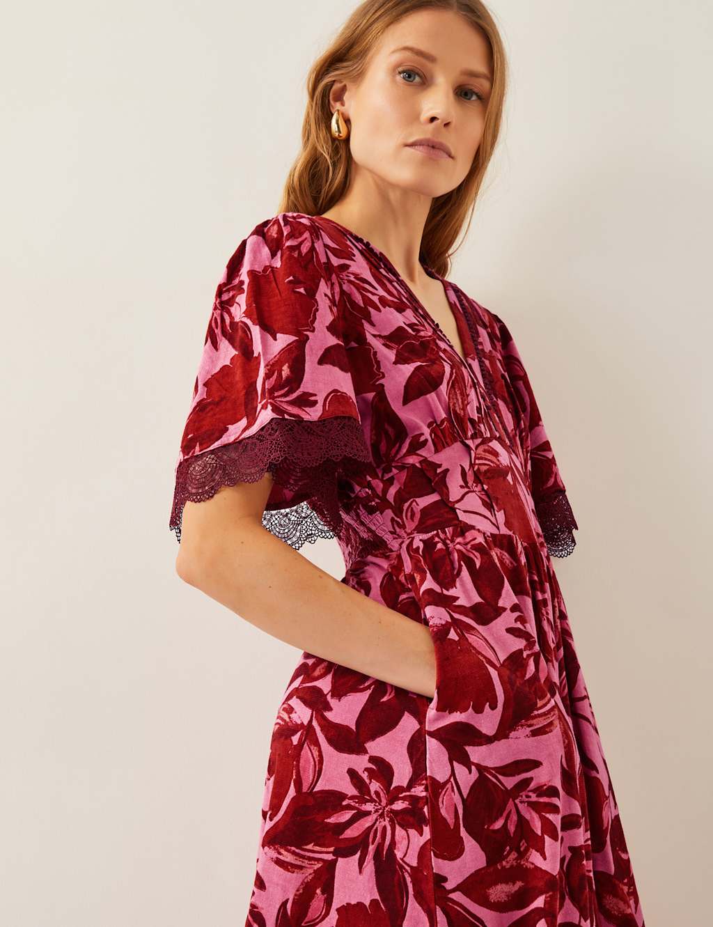 Cotton Rich Floral V-Neck Midi Skater Dress 3 of 4
