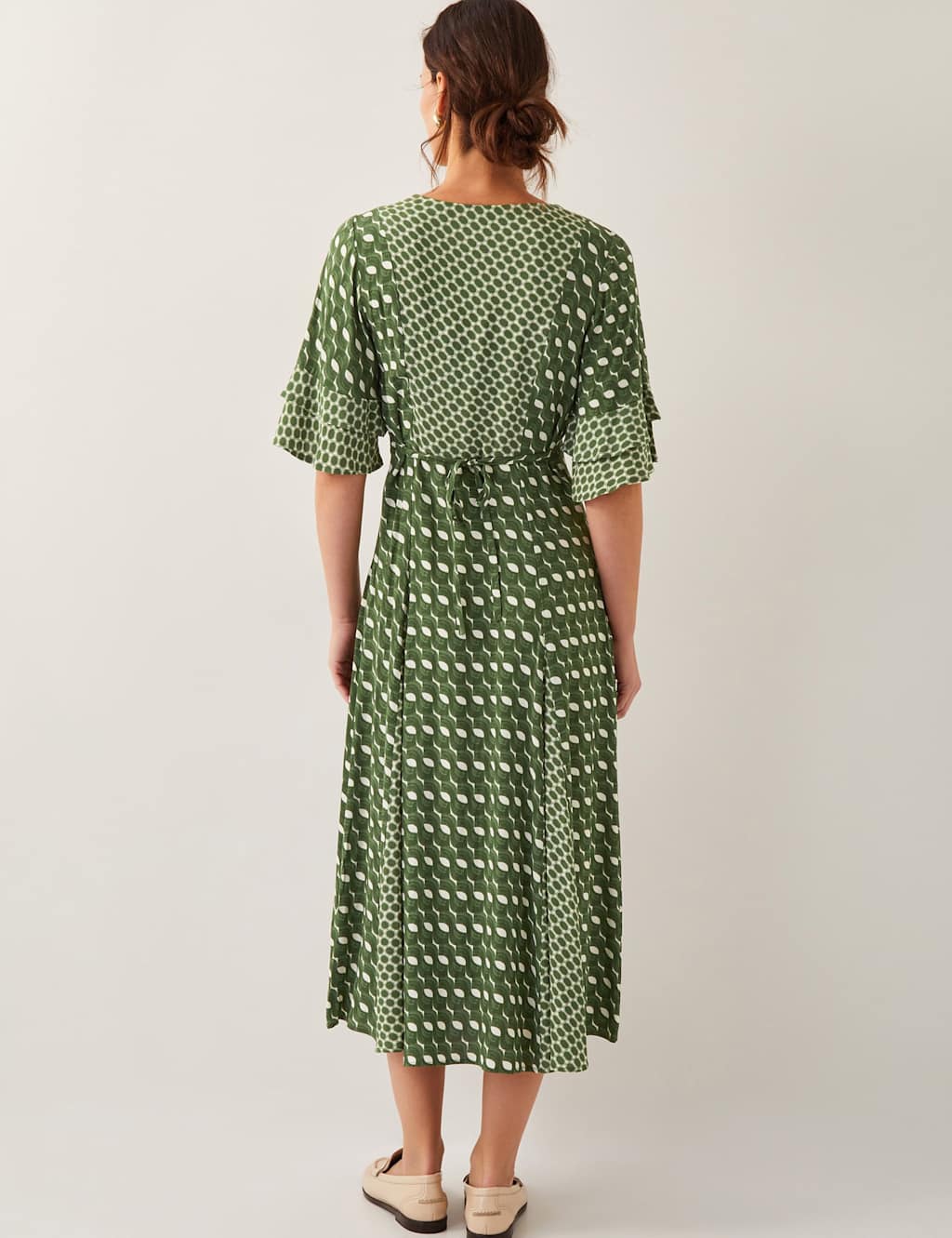 Geometric V-Neck Frill Sleeve Midi Tea Dress 2 of 4