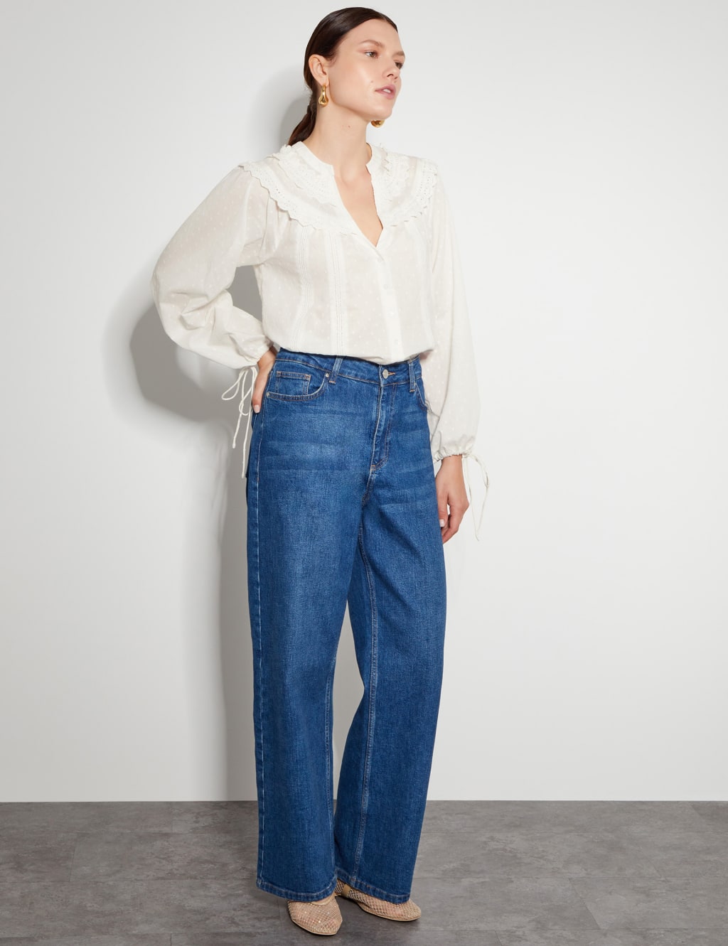 Pure Cotton Lace Notch Neck Scallop Blouse | Monsoon | M&S