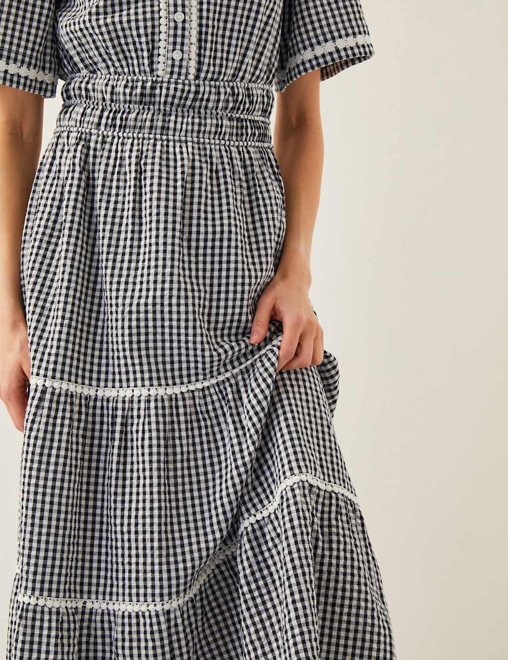 Pure Cotton Gingham Midi Tiered Dress 3 of 5