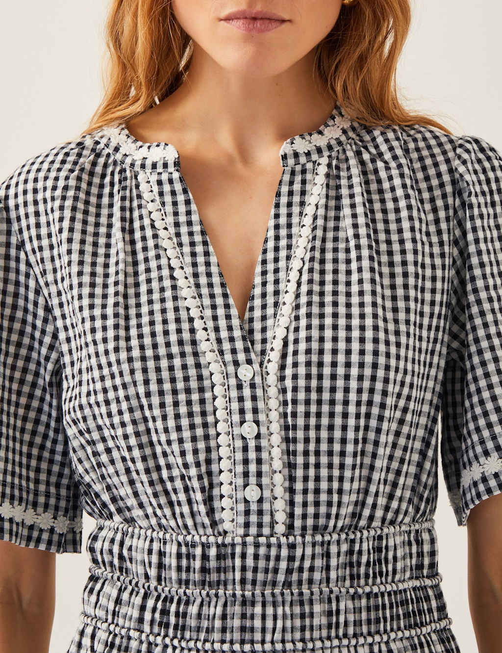 Pure Cotton Gingham Midi Tiered Dress 4 of 5