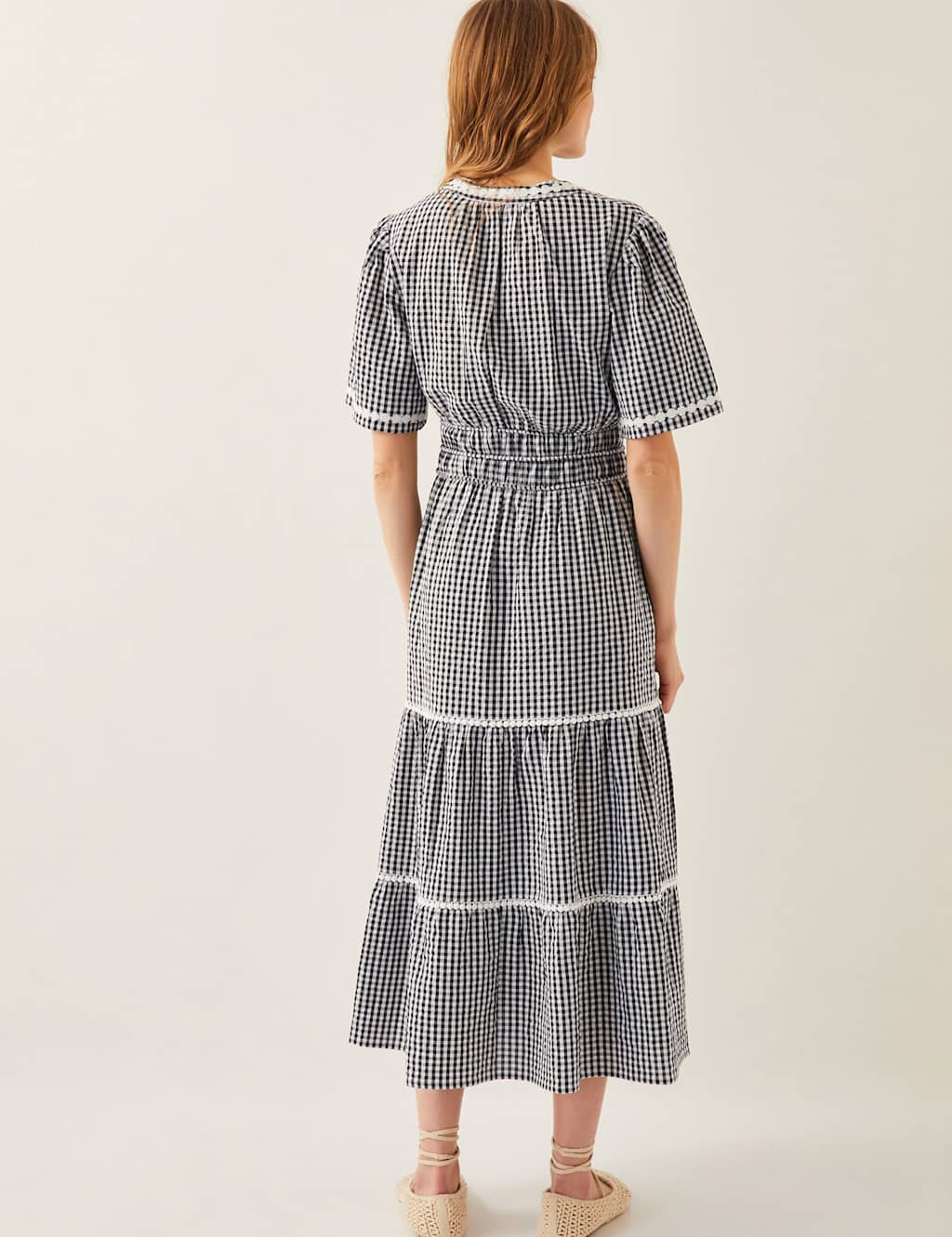 Pure Cotton Gingham Midi Tiered Dress 5 of 5