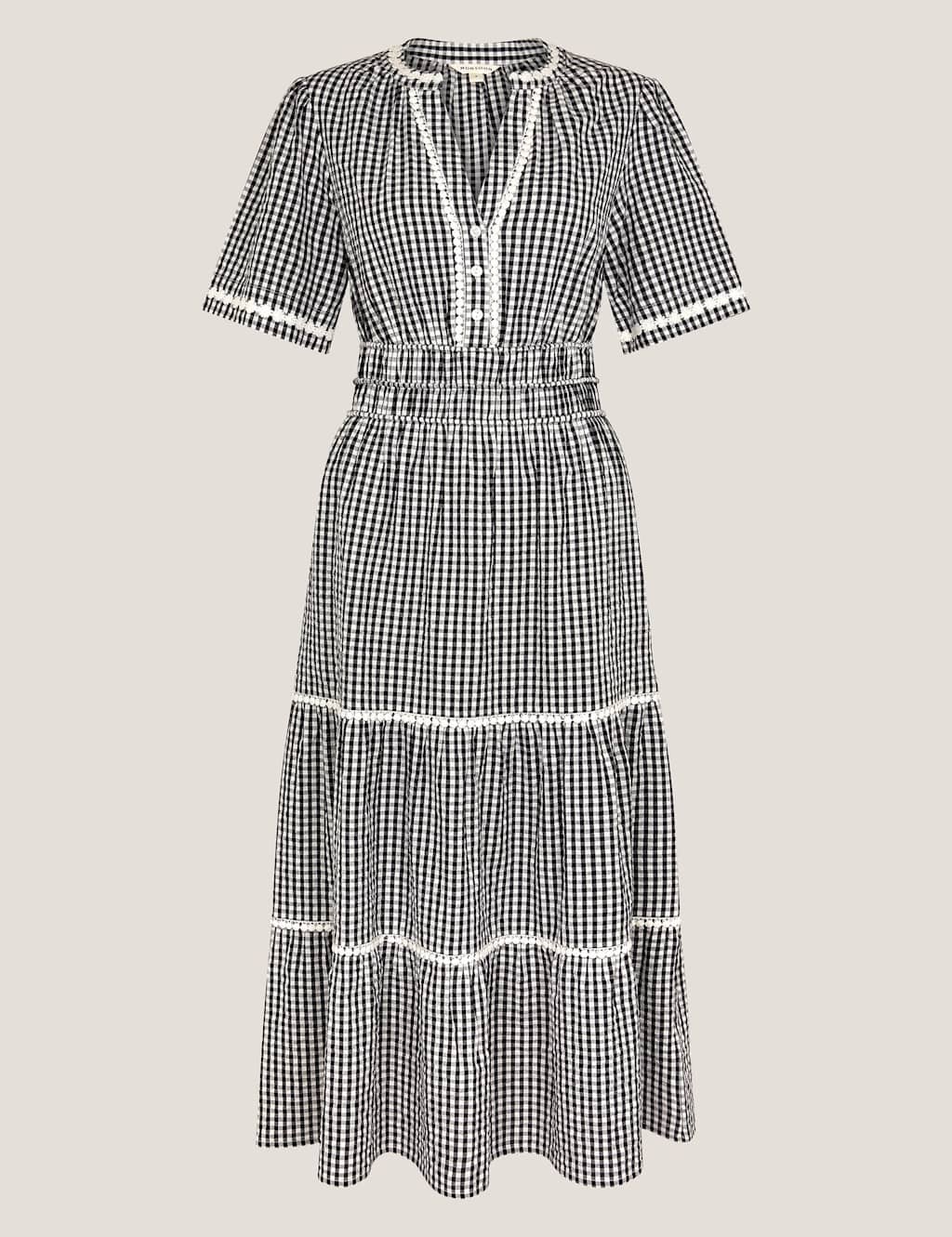 Pure Cotton Gingham Midi Tiered Dress 2 of 5