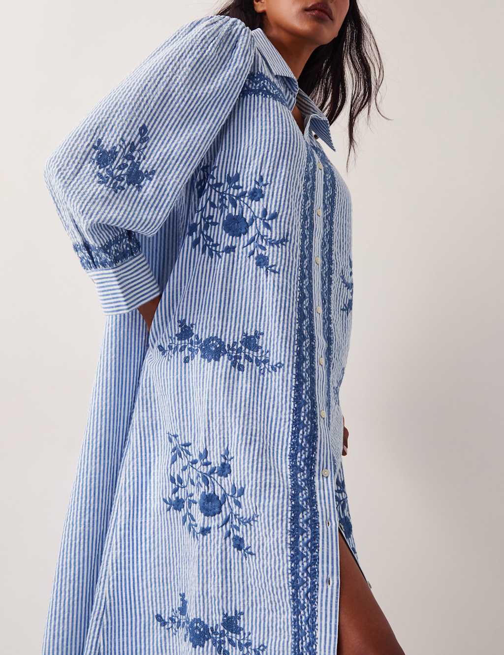 Pure Cotton Embroidered Midaxi Shirt Dress 4 of 4