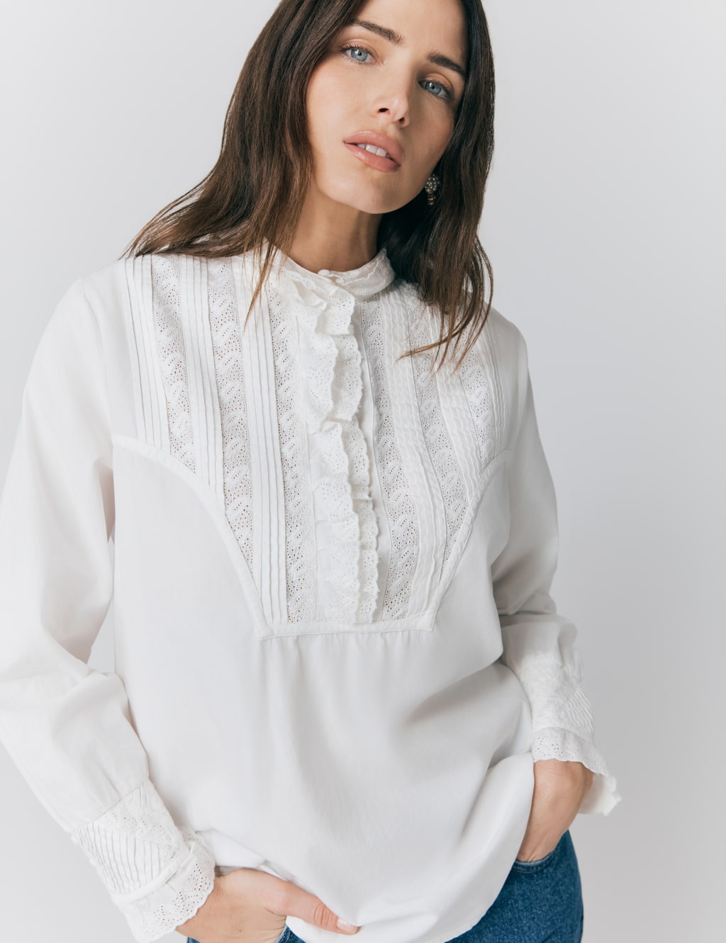 Pure Cotton EmbroideredLace Detail Shirt 4 of 4