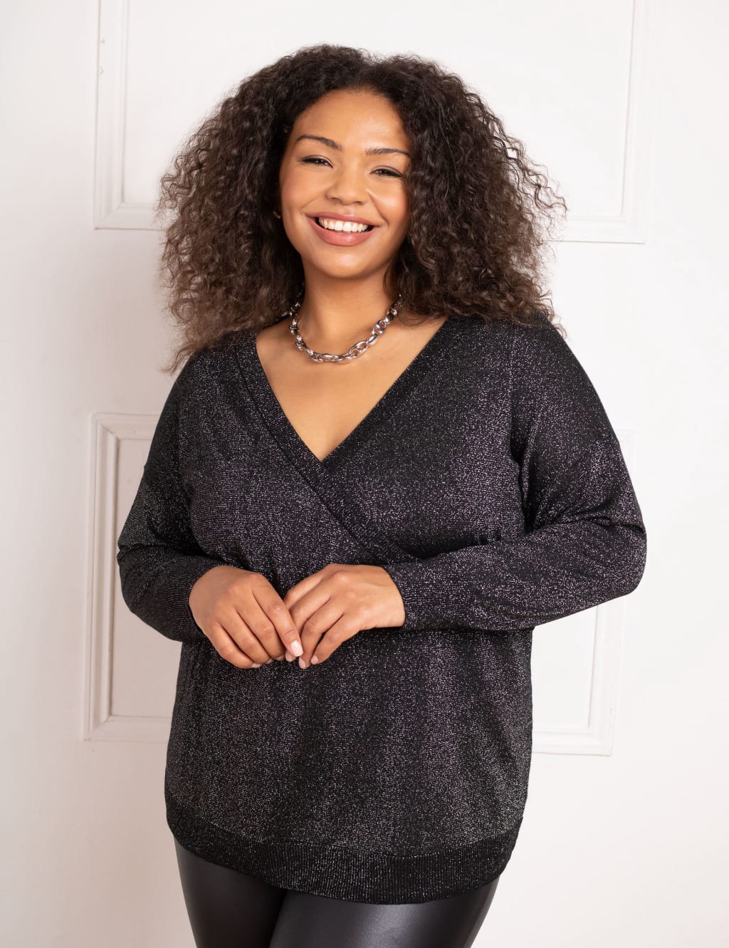 Metallic Mock Wrap Jumper Live Unlimited London M S