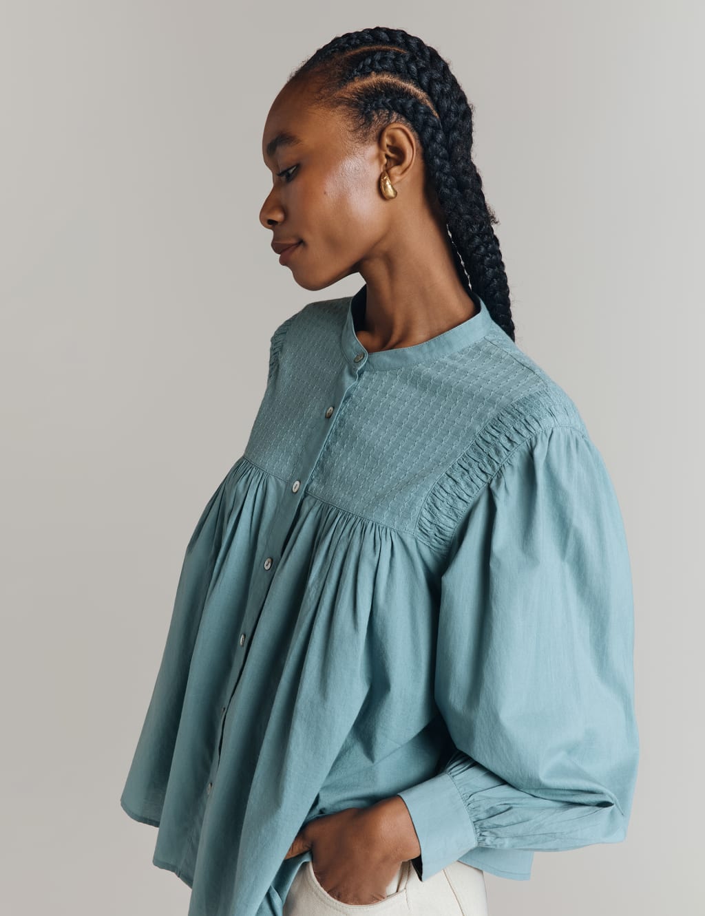 Pure Cotton Jacquard Blouse 2 of 5