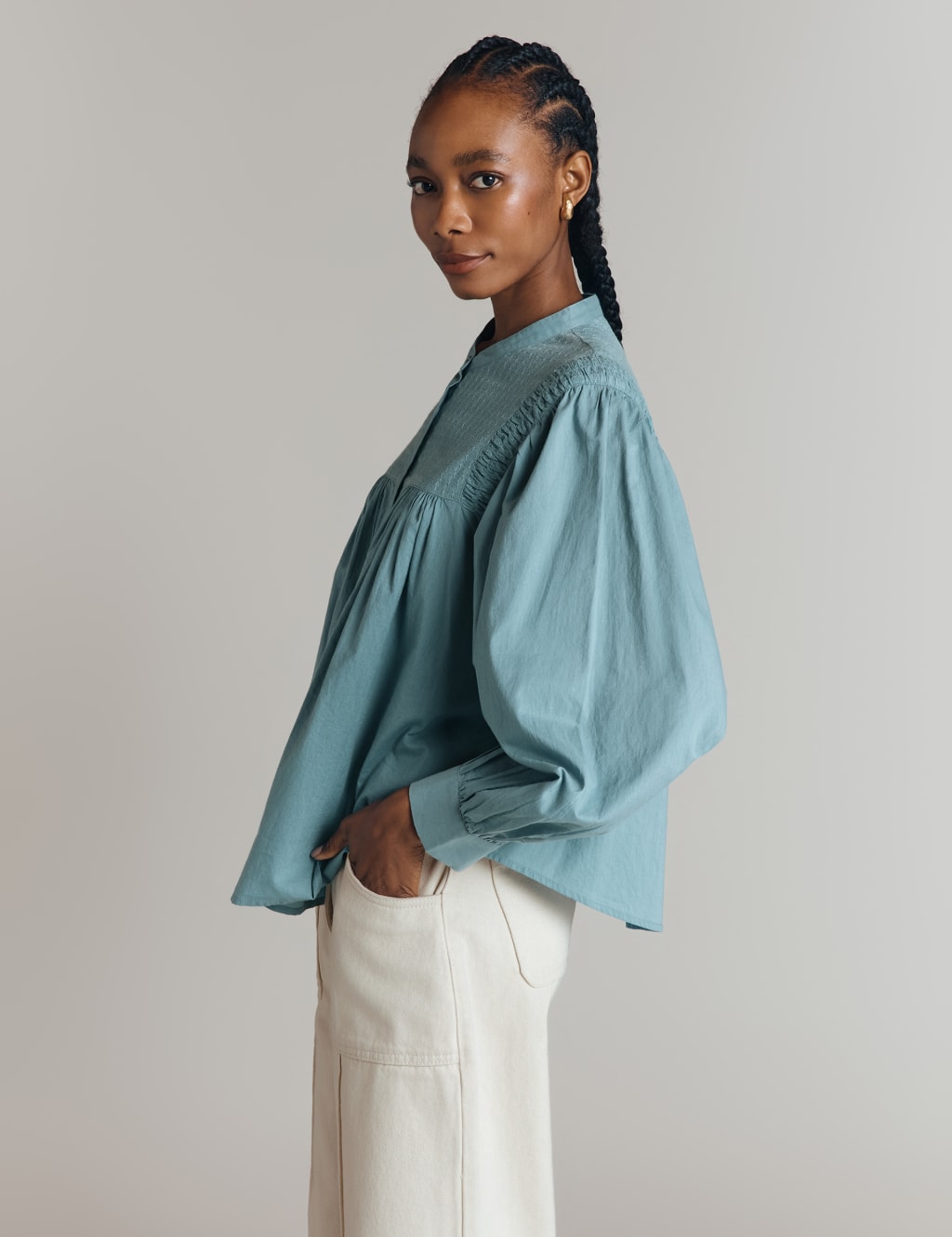 Pure Cotton Jacquard Blouse 3 of 5