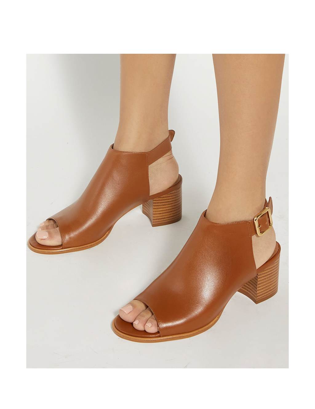 Leather Block Heel Peep Toe Sandals 2 of 6