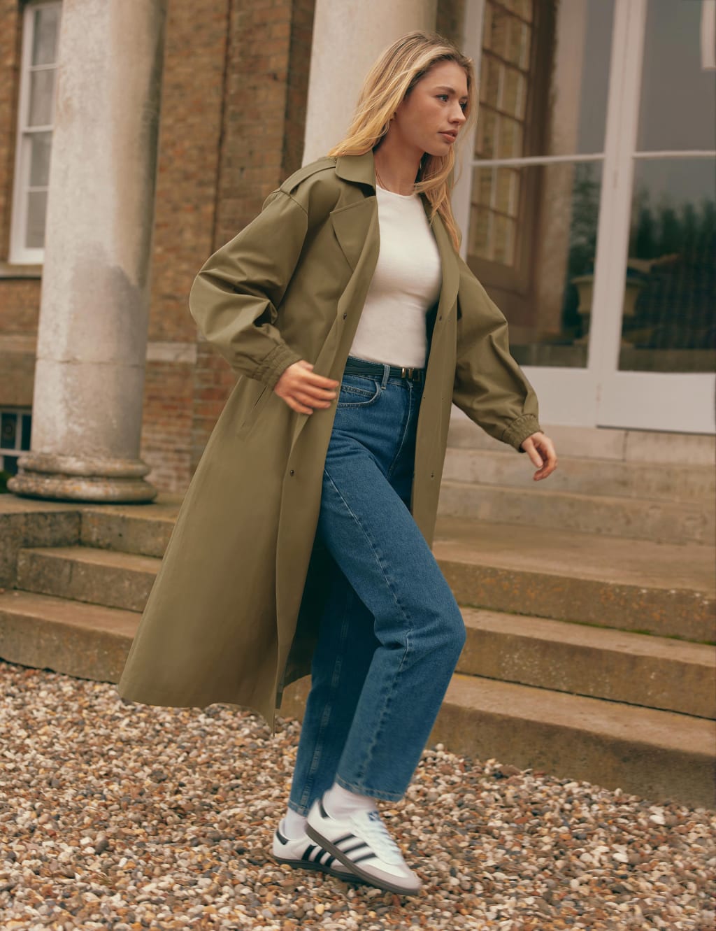 Cotton Blend Longline Trench Coat