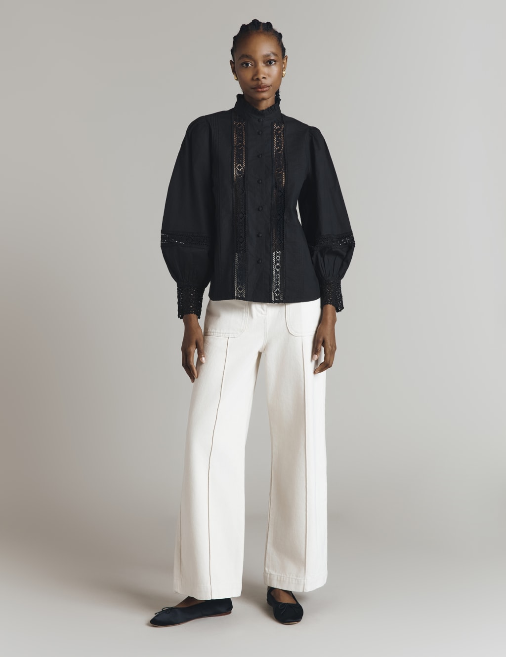 Pure Cotton Lace Insert Blouse 2 of 5